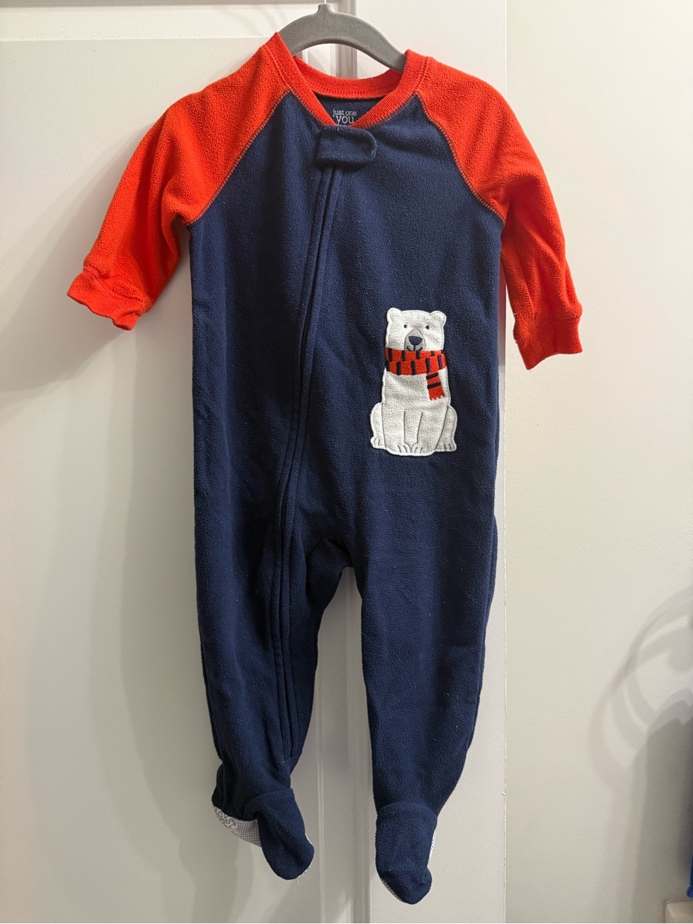 Just One You by Carter's Navy & Orange Polar Bear Fleece Footed Pajama